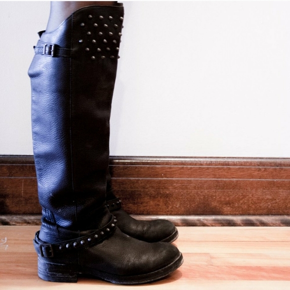 Ash Shoes - ASH Remix Genuine Leather Knee-High Boots with Metal Studs💀